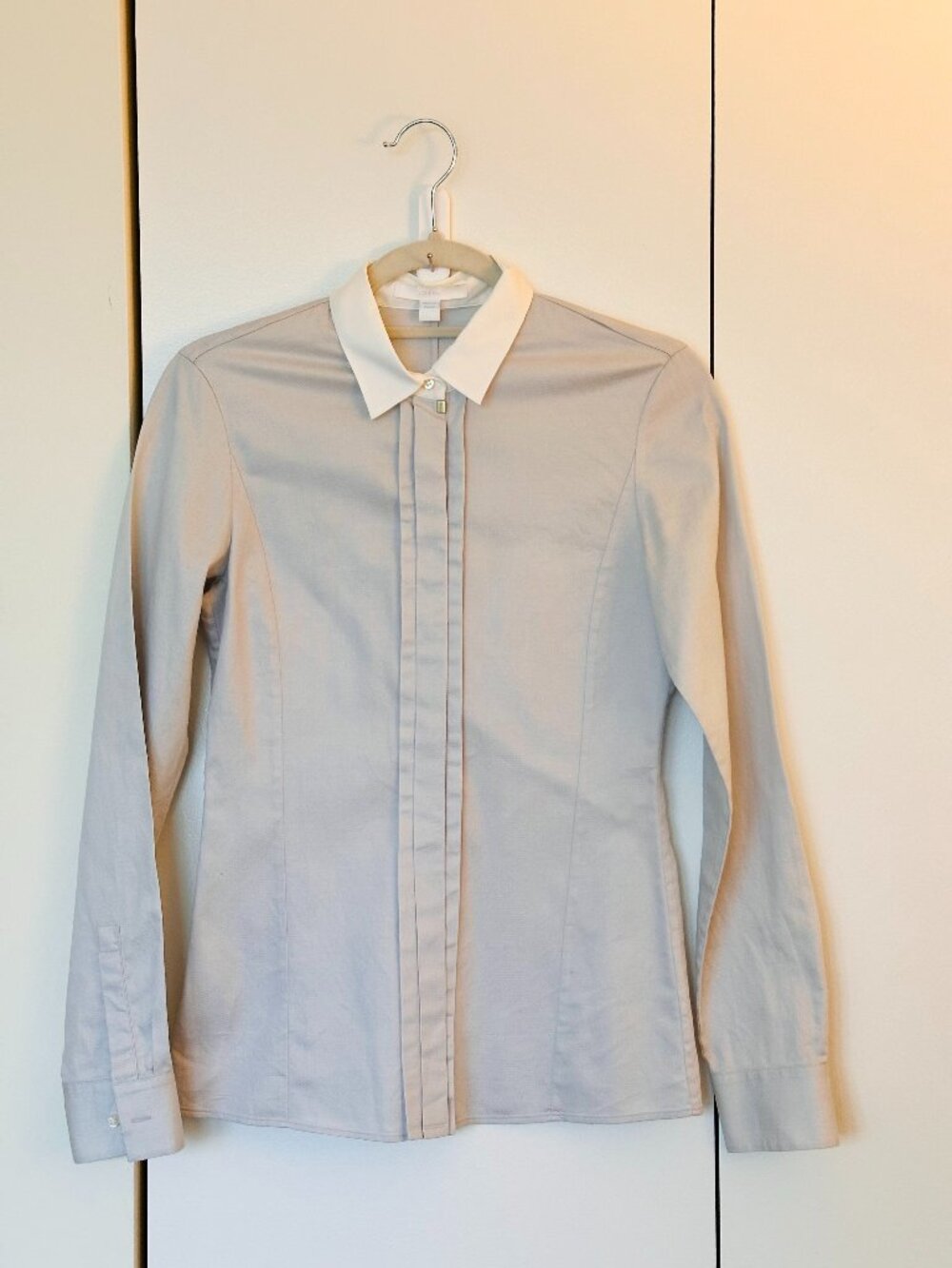 Boss Collection Blue/White Cotton Poplin Shirt with Chevron Patterns - Size 0
